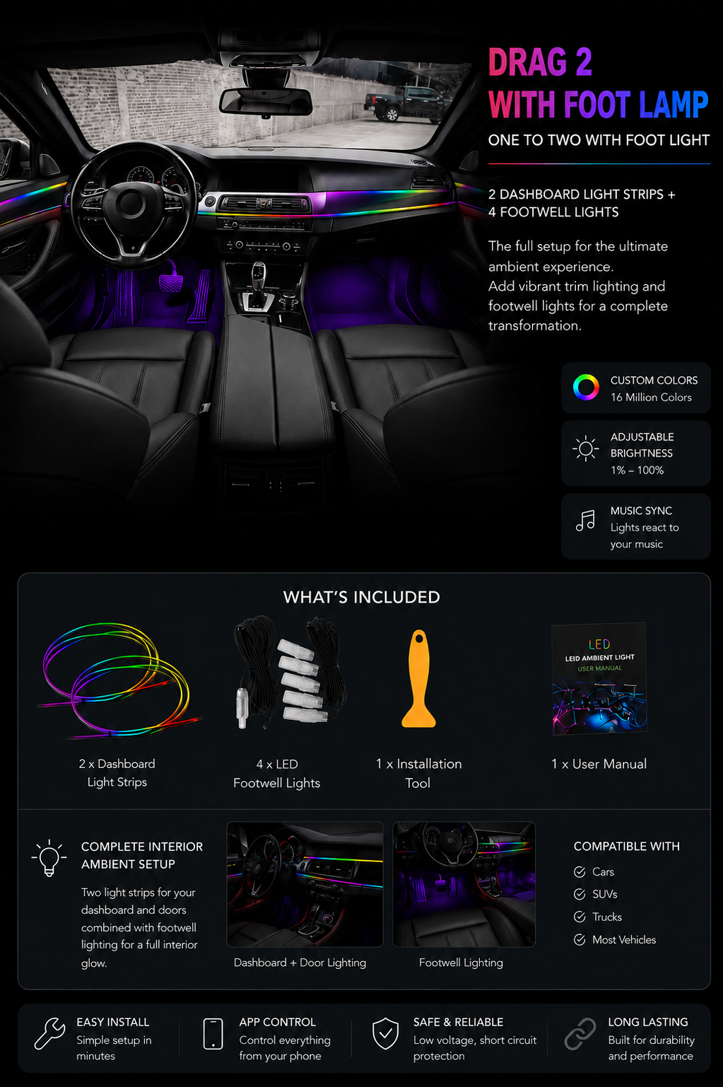 Hidden Car Atmosphere LED Light Bar Modification