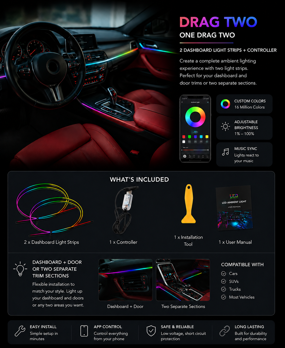 Hidden Car Atmosphere LED Light Bar Modification