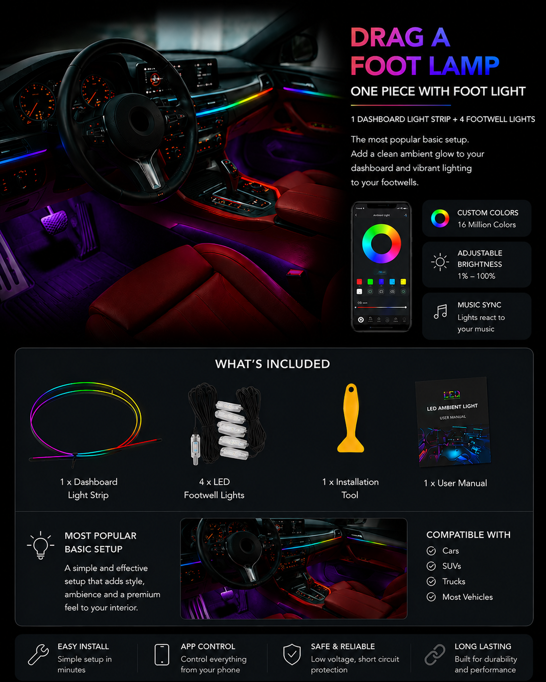 Hidden Car Atmosphere LED Light Bar Modification