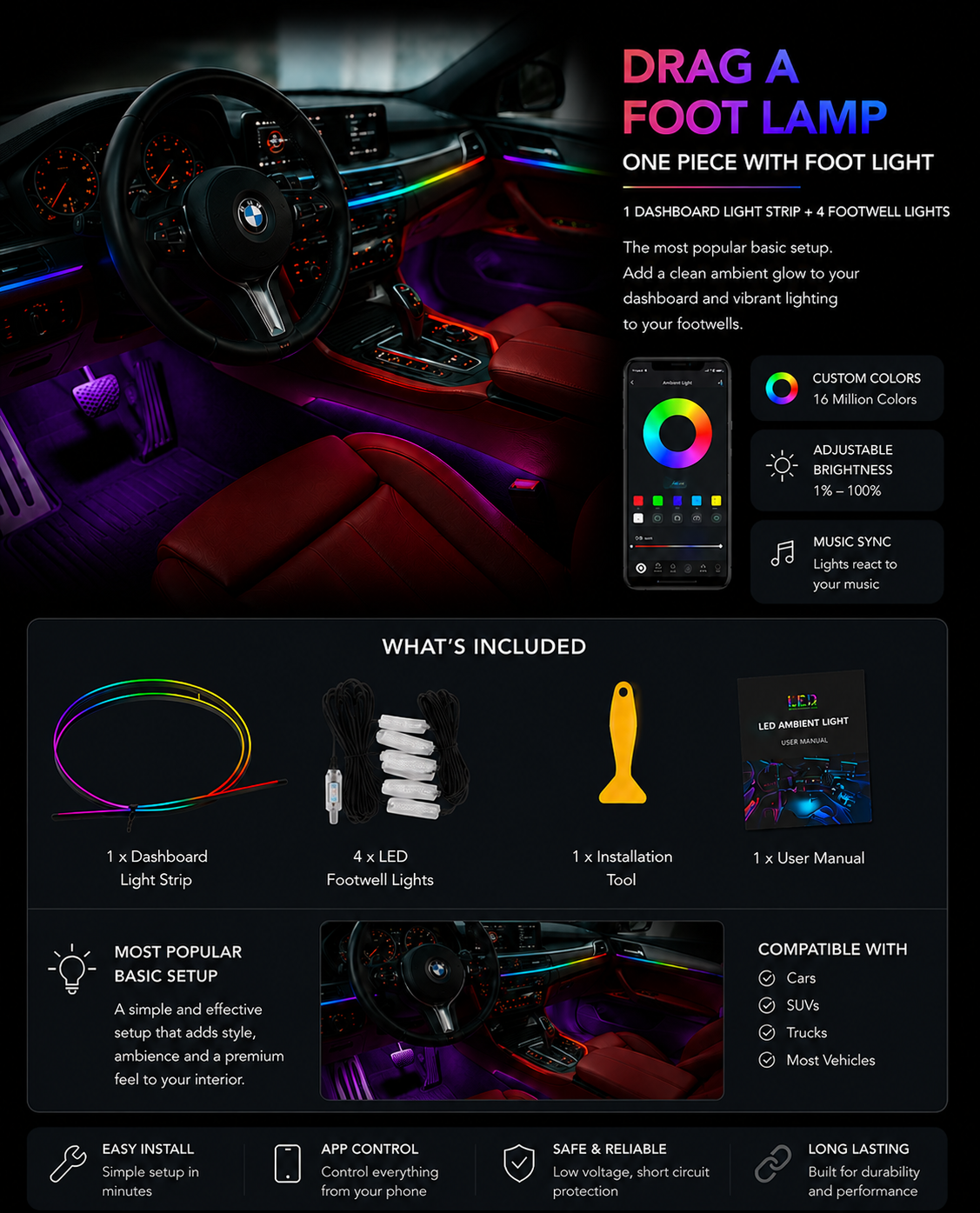 Hidden Car Atmosphere LED Light Bar Modification