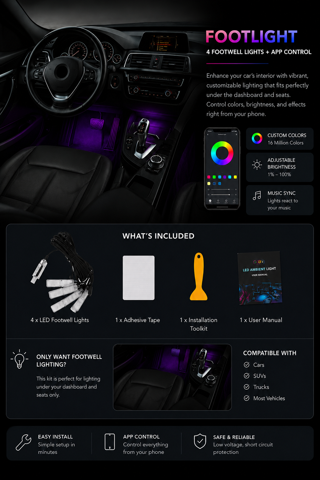 Hidden Car Atmosphere LED Light Bar Modification